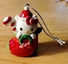 HELLO KITTY Christmas Ornament Holding Wreath In Stocking Bow Santa Hat