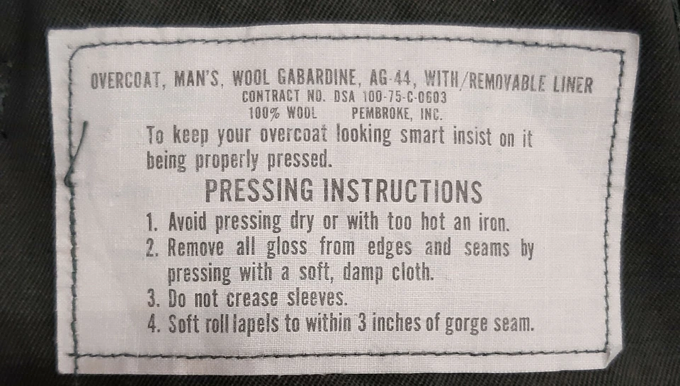 US Army Military Issued Overcoat AG44 Wool Gabardine Lined Winter Warm Jacket - Image 4 of 4