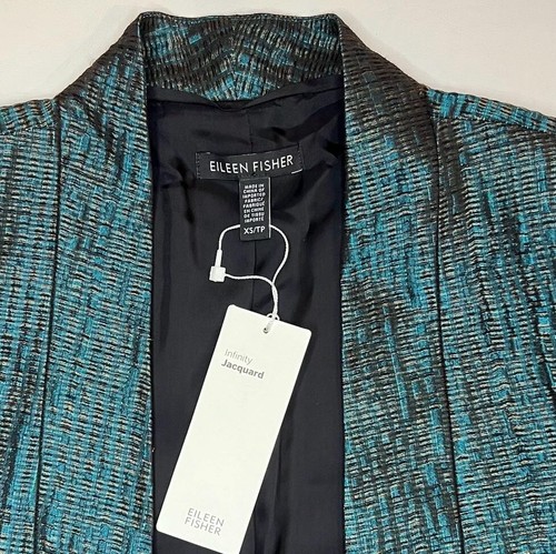 NWT EILEEN FISHER Pine Infinity Jacquard Blazer Shawl Collar 3/4 Sleeve XS/TP - Picture 4 of 15