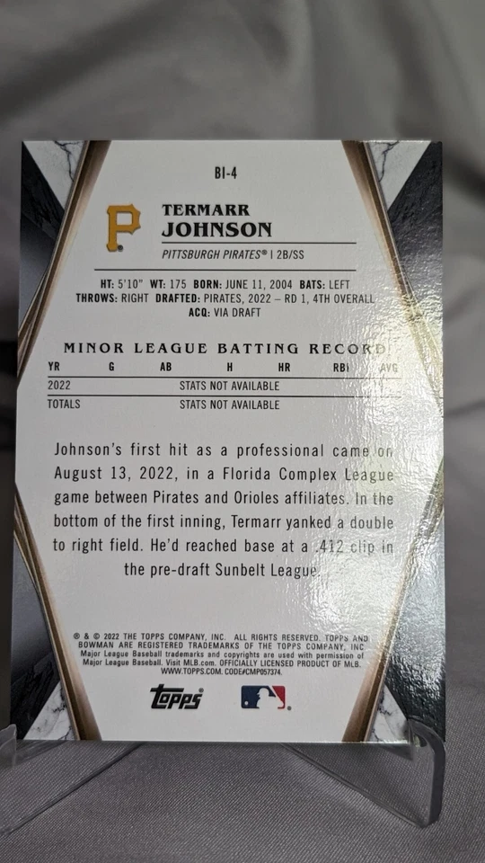 Termarr Johnson 2022 Bowman Draft Invicta BI-4 Pirates - Image 2 of 2