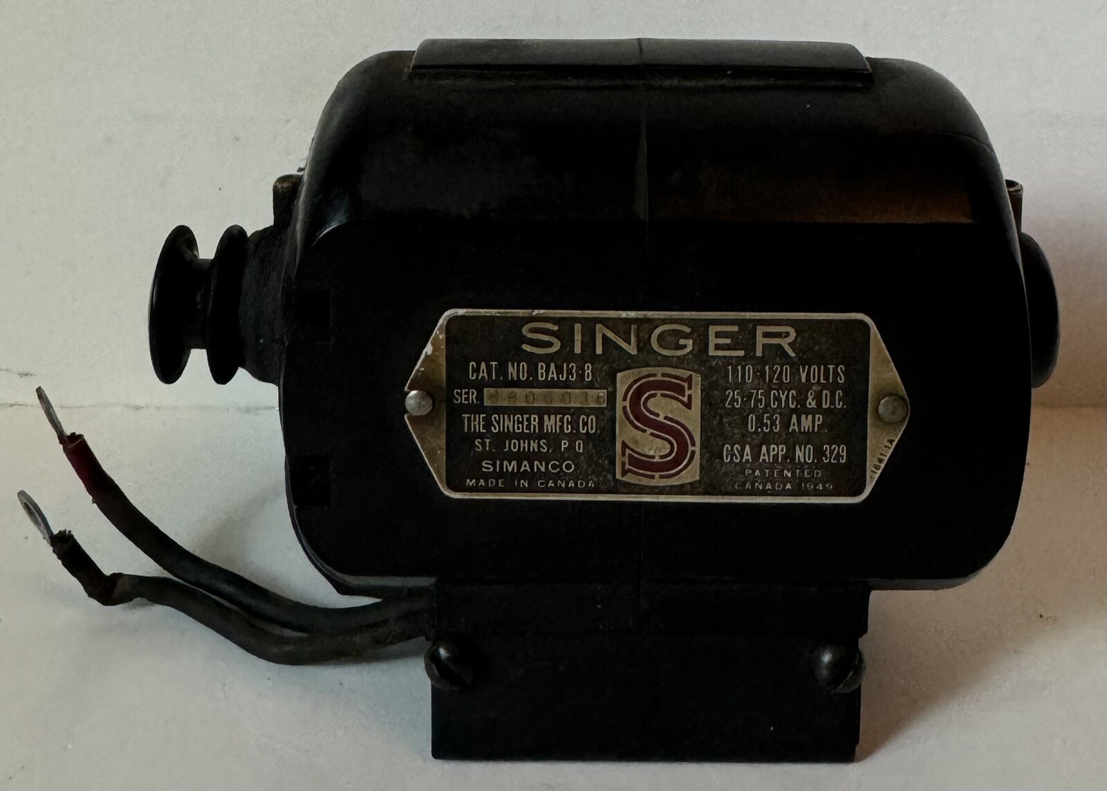 Vintage SINGER Sewing Machine Motor BAJ38 Class 15 W/ Bracket 195961