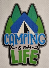 Camping Title Blue Tent. Scrapbook, Card Making Paper Piecing