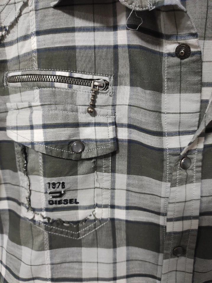 Diesel Vintage Grey Checked Short Sleeve Mens Shirt Size L - Image 4 of 4