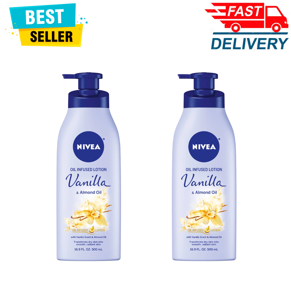 NIVEA Vanilla & Almond Oil Infused Body Lotion 16.9 Fl Oz Pack of 2