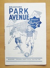 BRADFORD PARK AVENUE v SWANSEA TOWN 1949/1950 *Exc Condition Football Programme*