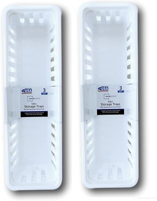 3-Pack White Plastic Storage Trays - 10x3x2.5 Inch Slim Organization Baskets