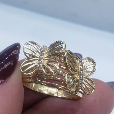 echter 14k massiver Gelbgold Ring 2 Schmetterlinge Größe 5 6 7 8 9 