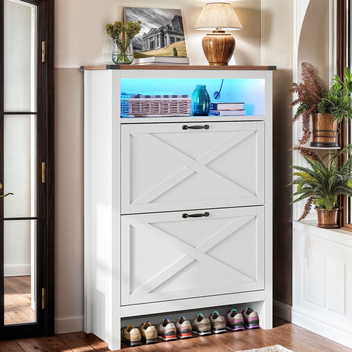 Shoe Cabinet 2 Flip Drawers 24 Pair Rack Bottom Storage Top Shoe Cabinet 2 Flip Drawers 24 Pair Rack Bottom Storage Top
