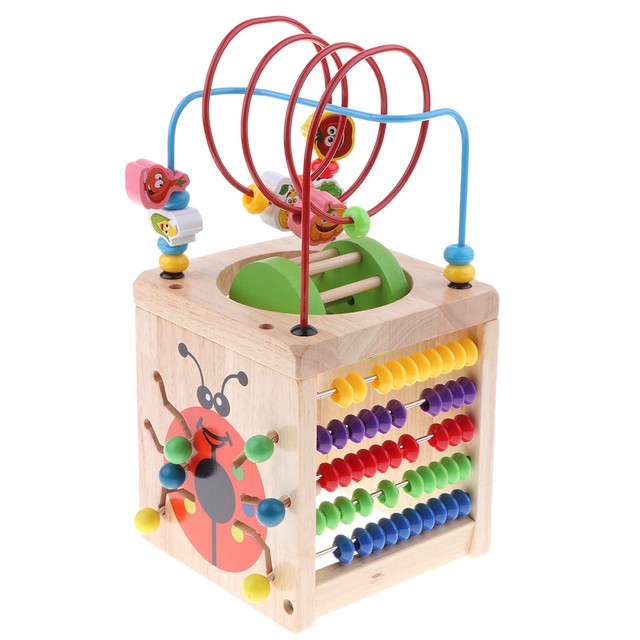 Wooden Activity Cube Wooden Bead Maze Educational Preschool Learning
