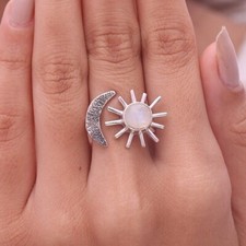 925 Sterling Silver Moonstone Gemstone Crescent Moon Unique Gift Ring