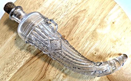 Vintage Gun Powder Horn Bottle Crystal Glass Empty Military Bar Home Decor