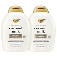 OGX Coconut Milk Hair Cleaner Conditioner Pack of 2 Strengthen Hydrate 13 Fl Oz