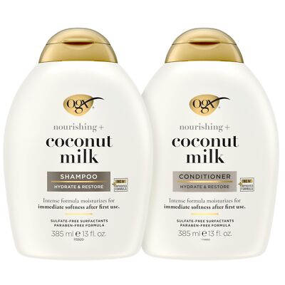 OGX Coconut Milk Hair Cleaner Conditioner Pack of 2 Strengthen Hydrate 13 Fl Oz