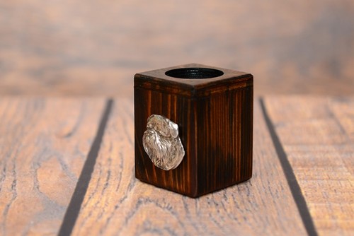 Belgium Griffon 2 - wooden candlestick with image of a purebred dog, Art Dog USA - Bild 2 von 5