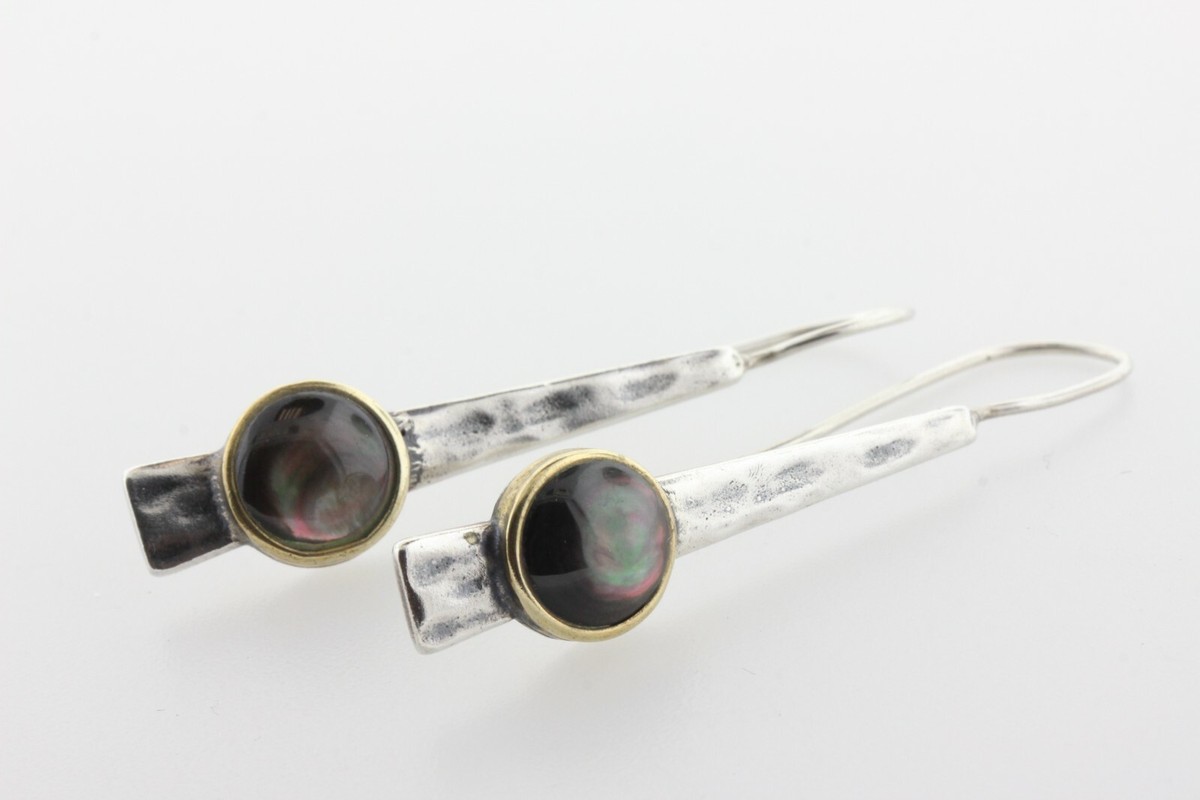 Chapin and Hollister C&H Sterling Silver 925 Black Mother of Pearl Hook Earrings View 4