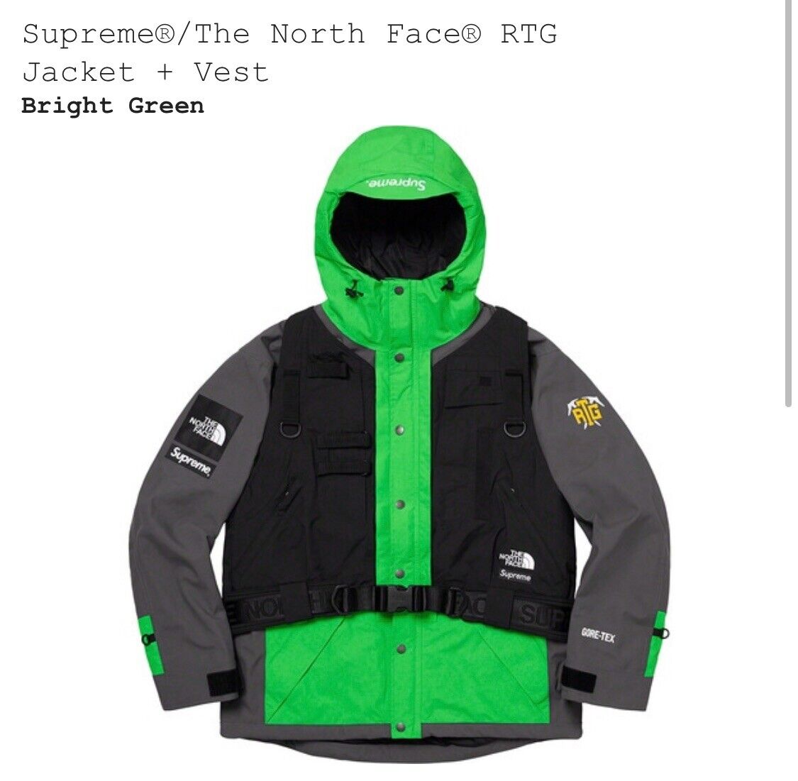 Supreme The North Face RTG Jacket And Vest Bright Green Size Small