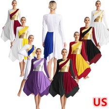 Womens Praise Lyrical Dance Dress Asymmetric Liturgical Church Prayer Dancewears