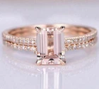 2Ct Emerald Cut Lab Created Morganite Women Wedding Ring 14K Rose Gold Plated