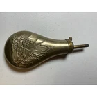 Vintage Brass Black Powder Flask Embossed Cannon Flag Military Muzzleloader 8in