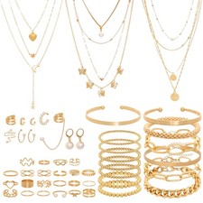 Bcxfbxd 54 Pcs Gold Jewelry Set for Women Multi Layered One Size,