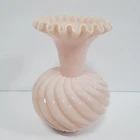Fenton Ruffled Vase  6" Pink Opalescent Pastel Spiral Optic Milk Glass Vintage