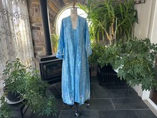 Vintage 1990s 2 Piece Light Blue Snakeskin Print Satin Robe Matching Nightgown