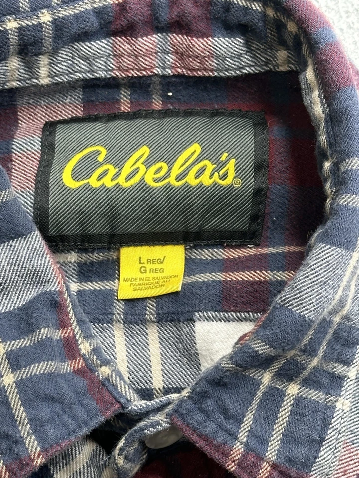 Cabelas Flannel Shirt Mens Large Blue Red White Plaid Western Pearl Snap Cotton - Image 2 of 4