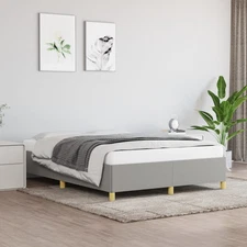 Bed Frame Light Grey Polyester, Plywood, Engineered Wood Full