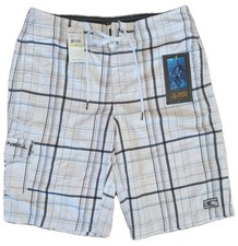 Oneill New Mens Swim Board Shorts White Plaid Pocket Bottle Opener 30 Waist