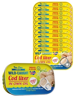 12 PACK Foie Gras Wild COD Liver Own Oil 121g Iceland Omega 3 Печень Трески - Image 1 of 4