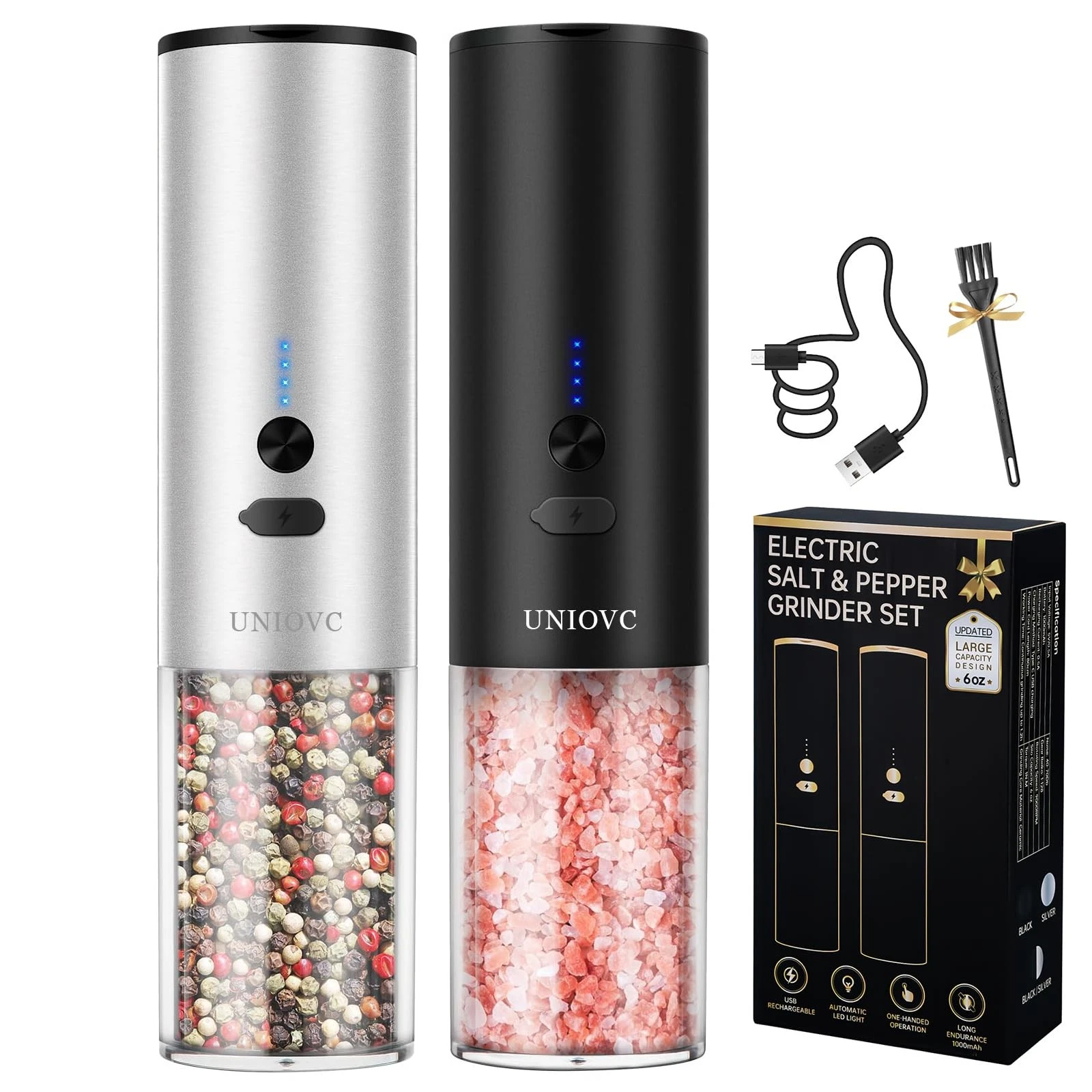 salt and Pepper Grinder Set With USB Rechargeable,Automatic Pepper Grinder wi...