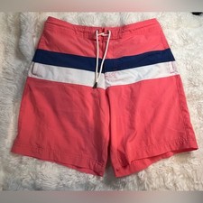 American Eagle Outfitters Men  s Coral and Blue Board Swim Shorts Sz Medium