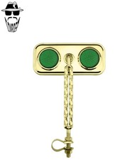 1x ORIGINAL LOWRIDER Rectangle Gold Mirror Double Square Twist Green Reflectors.