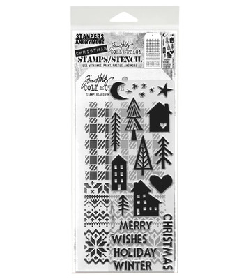 Stampers Anonymous Tim Holtz Stempel + Schablone Festlicher Druck THMM187