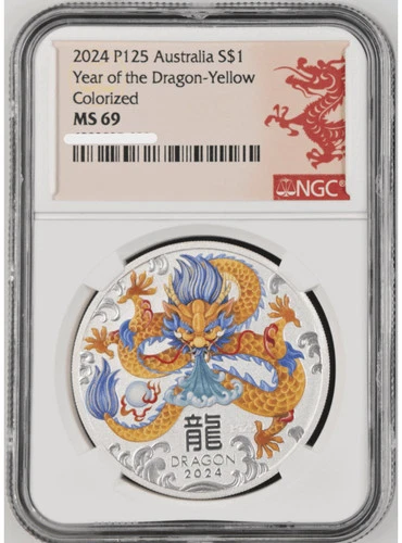 2024 Australia Lunar Year of the Dragon 1oz Silver Colorized Coin NGC MS 69