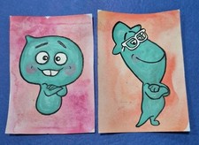 Acquerello originale Art Miniatura ATC Acrilico Set di 2 SoUL