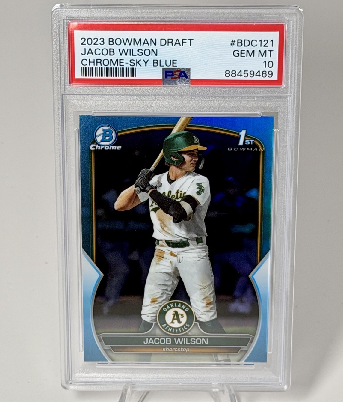 2023 Bowman Draft JACOB WILSON Chrome Sky Blue Refractor PSA 10-GEM MT #BDC-121