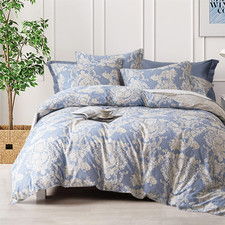 100 Natural Cotton 2Pcs Floral Duvet Cover Sets - Grayish Blue Duvet Cover with