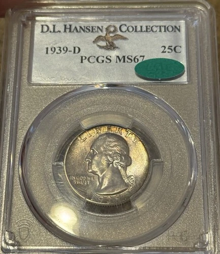 1939-D MS67 CAC PCGS DL Hansen Washington Quarter Rare PQ High Grade Key Date