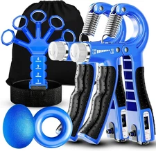 Grip Strength Trainer(5 Pack) with Finger Exerciser, Hand BLUE 