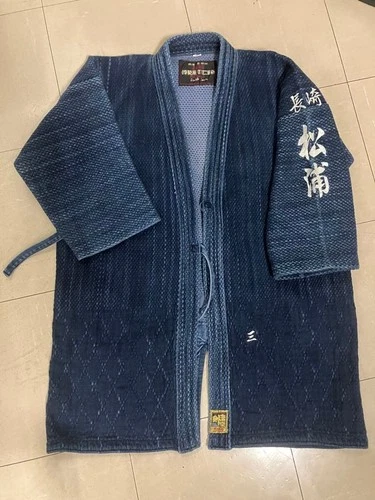 Vintage Japanese Aizome Indigo Sashiko Kendo Gi Jacket Double Weave Size 3.5 L - product listing photo