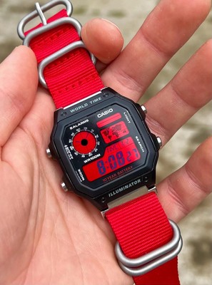 Crimson Sky   Modified Watch Based on Casio AE-1200   Red Display with Blue