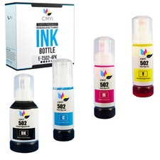 4 PK Replacement Ink Bottles for Epson 502 Fits EcoTank ET 15000 4760 2850 4850