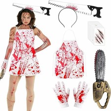 Serial Killer Butcher Costume Horror Fancy Dress Adult Bloody Aprom Chainsaw UK