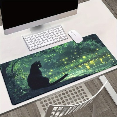 40*90cm1pc Cat lake night Pattern HD Printed Pad for Desk, Multi Functional XXL