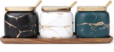 Dicy 3 Pa Ceric Salt and Sr Container, Condiment Jars with Lids