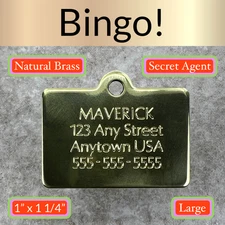 Custom Engraved Dog Tags Personalized Dog Collar Pet Tags BRASS SECRET AGENT