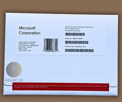 Microsoft Windows Server 2025 Datacentre 64Bit  64 Core New Sealed
