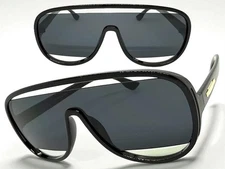 Oversized Exaggerated Modern Retro Shield SUNGLASSES Large Black Frame Dark Lens