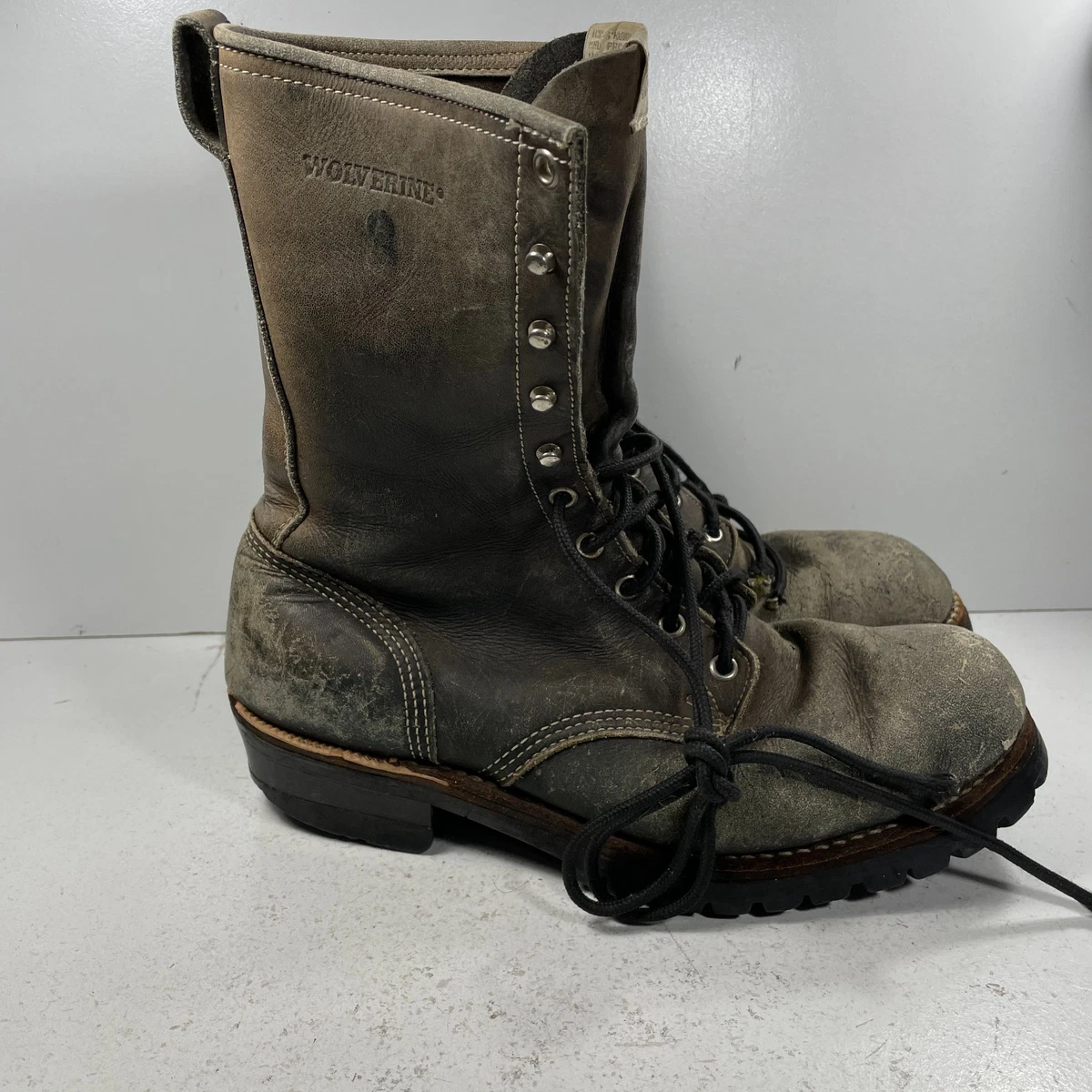Wolverine World Wide Mens Black Leather Combat Boots 8.5R Vintage 1992 Steel Toe Wolverine Combat Boots for Men for sale | eBay main image 3